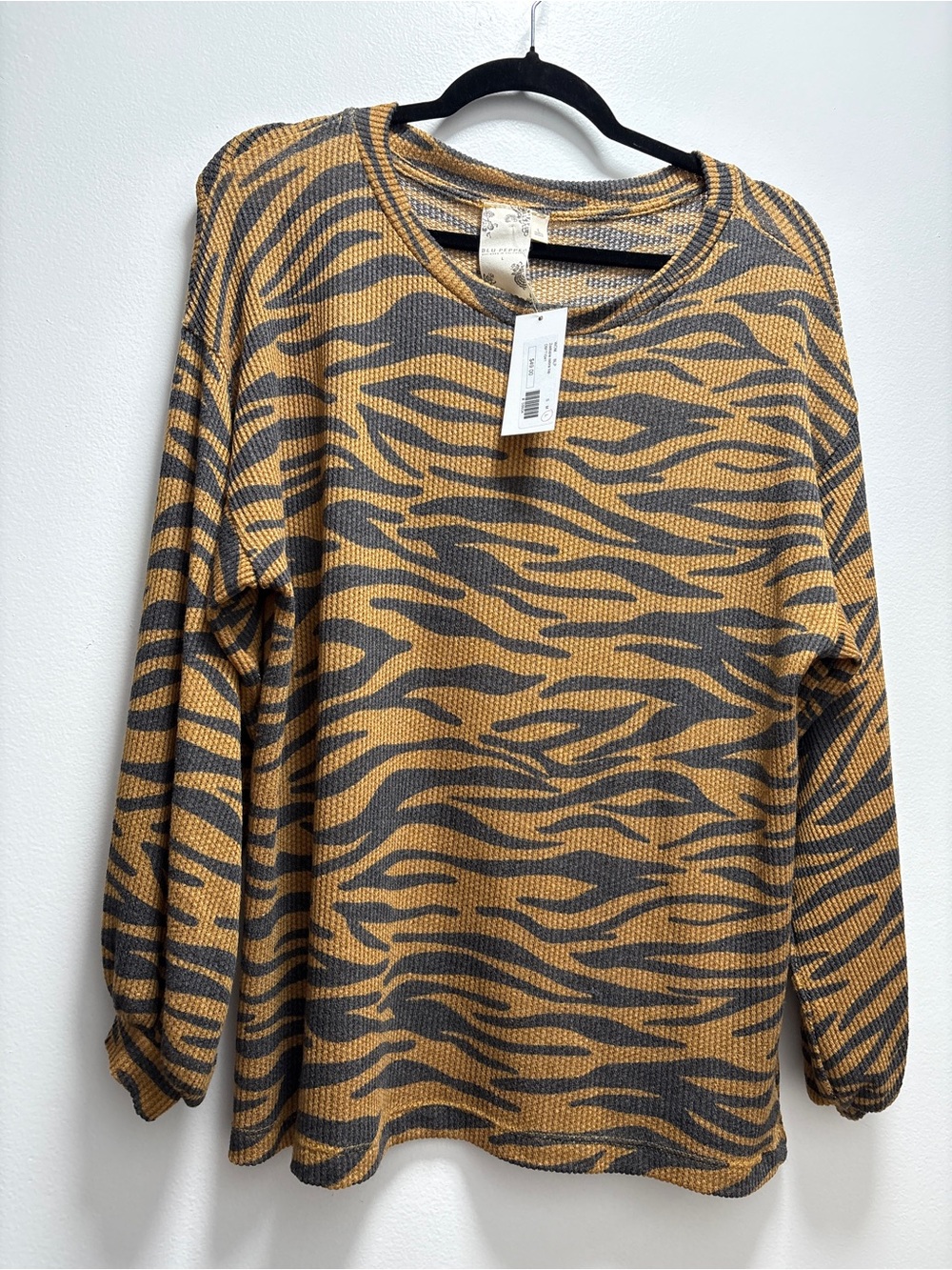 Blu Pepper Boutique Tiger Stripe Knit Top - Mustard & Charcoal Mizzou Collegiate